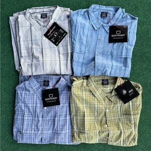 SCOTTeVEST Men’s Plaid Button-Up Shirt - Blue, Light Blue, Green, Gray (4-Pack)